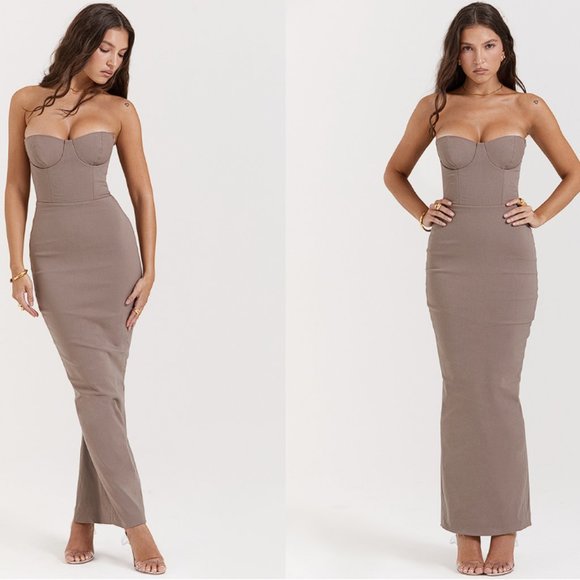 HOUSE OF CB 'Lucia' Taupe Strapless Corset Maxi Dress NWOT - Picture 4 of 9